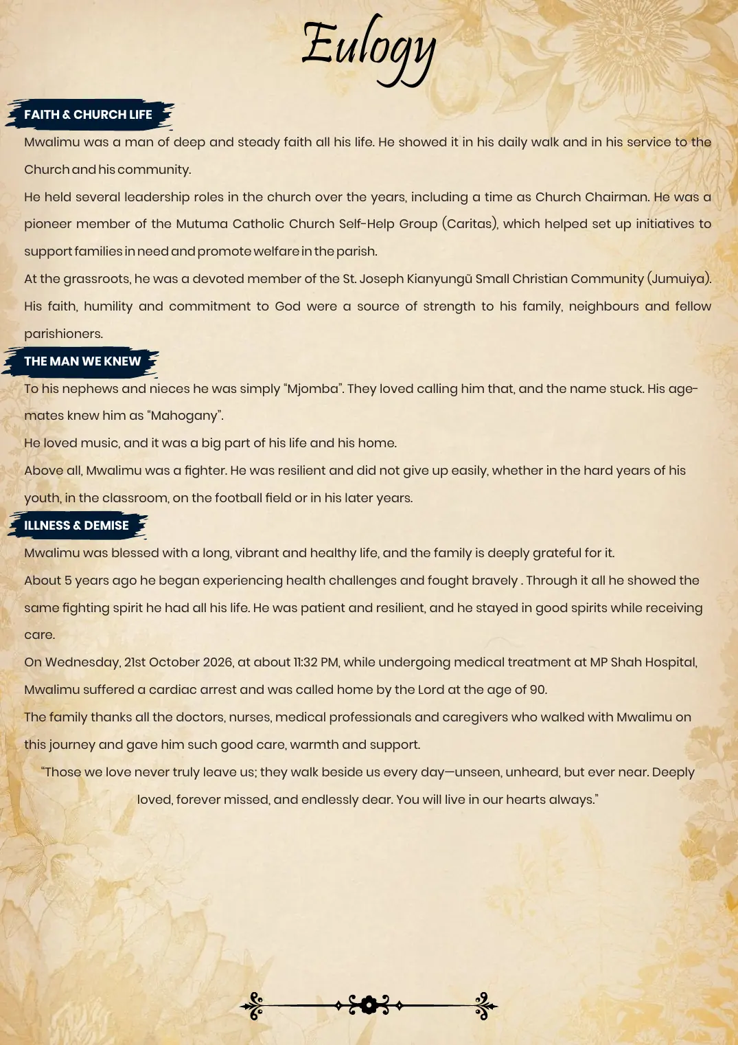 Page 4 of the funeral programme